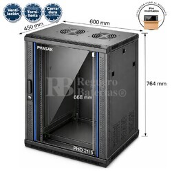 Armario Rack 15U 600x450 mm | Mural Phasak Pro PHO 2115